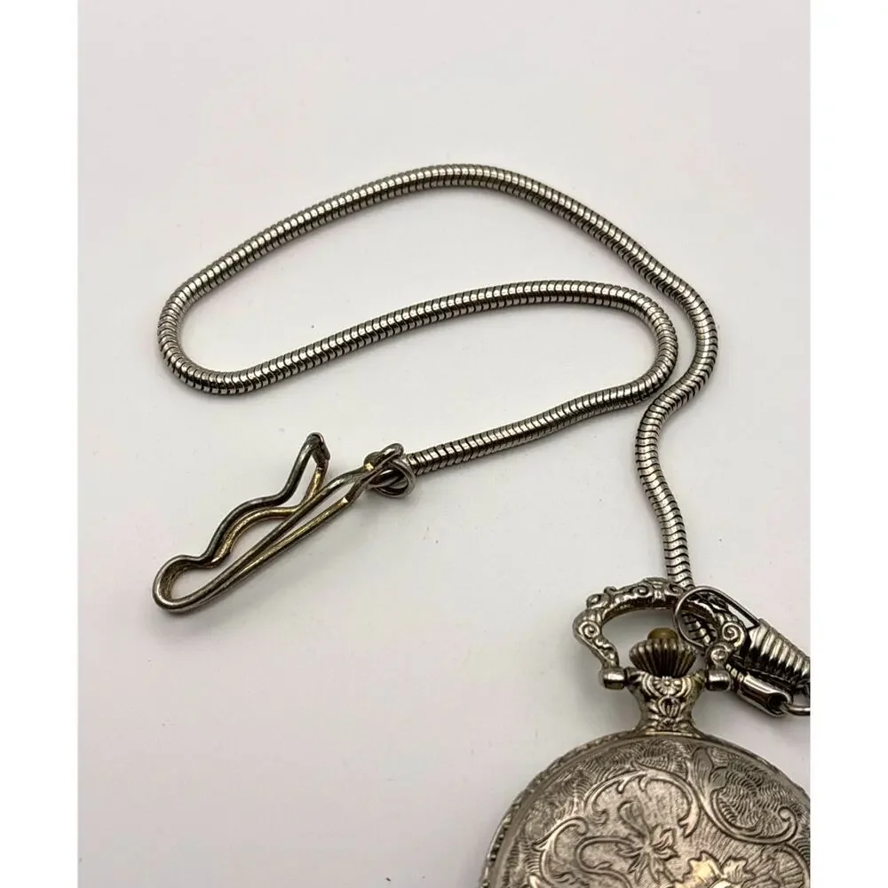 RUMOURS Hunting Motif Pocket Watch Chain with clip, Japan Quartz Movement Works